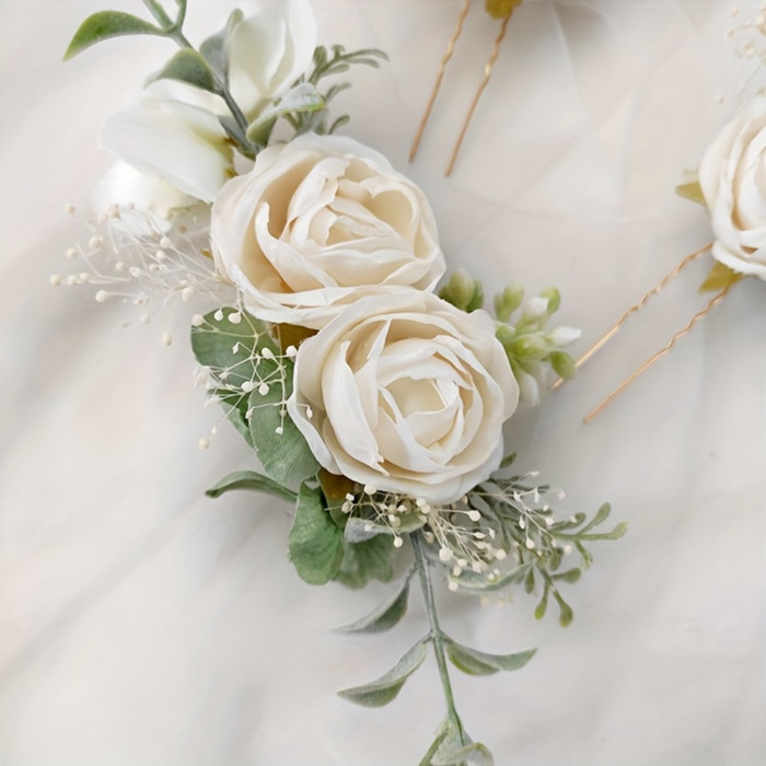 Wedding Flower 3pcs Bridal Rose Flower Headdress Set | Artificial Flower Decoration, Wedding Gift, Suitable for Wedding Decoration Beautiful Women