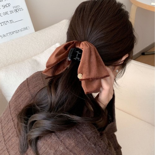 🎀 Luxury Velvet Bow Shark Clip – Elegant Deep Purple Hairpin for Buns, Ponytails & Formal Styling 🎀