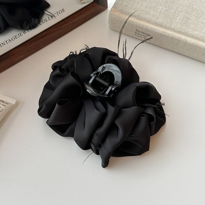 🌸 Large Luxury Satin Bow Hair Clip – Elegant Layered Ruffled Design in Soft Neutral Tones