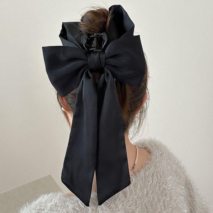 🎀 Large Elegant Bowknot Hair Clip – Black & Red Ribbon Hair Accessory for Women 🎀