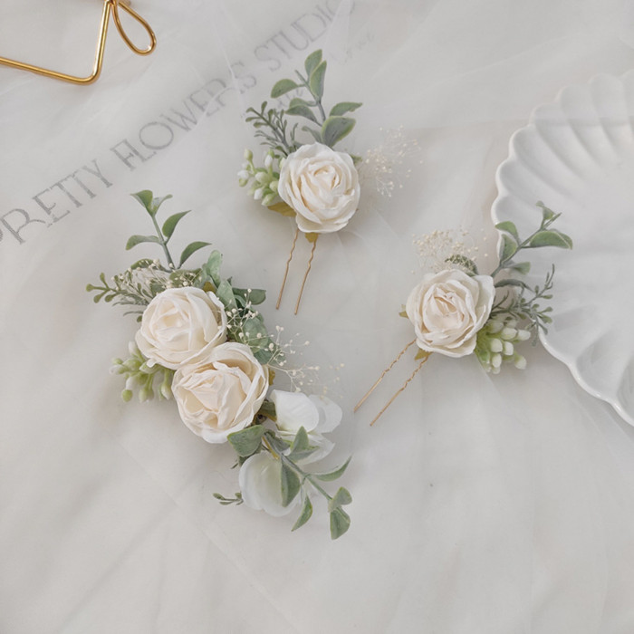 Wedding Flower 3pcs Bridal Rose Flower Headdress Set | Artificial Flower Decoration, Wedding Gift, Suitable for Wedding Decoration Beautiful Women