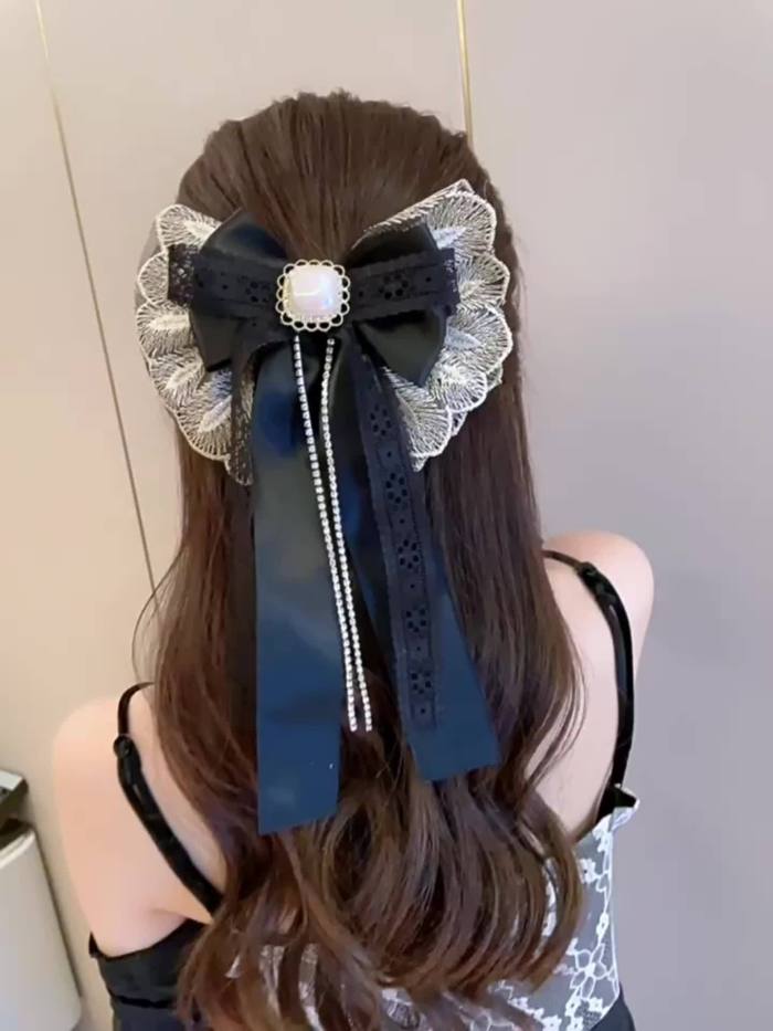 ✨ Elegant Bow Hair Clip with Tassel 🎀 | Black & Gold Accents for Ponytails, Buns & Braids