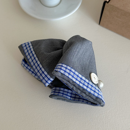 Grid Gray Plaid Splicing Hair Clip Women'S New High-End Temperament Bun Hair Clip Back of Hair Grab Headd