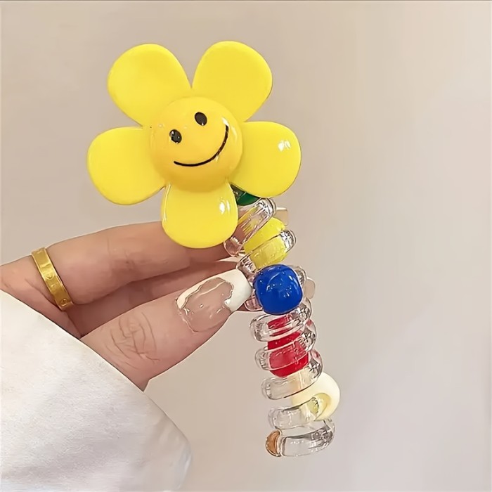 🌼4pcs Sweet Sunflower Phone-Cord Hair Ties – Cute Bubble Braid Creator Rings for Summer Ponytails & Braids