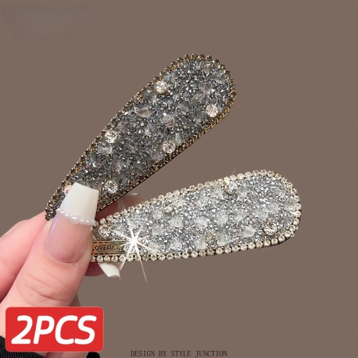 2pcs Elegant & Punk Rhinestone Hair Clips - Sparkling -Adorned Hair Claw Clips with Teeth for Braids, Ponytails, Buns - Heavy Duty Hairpins for, Wedding Party Prom (No Hair Clips)