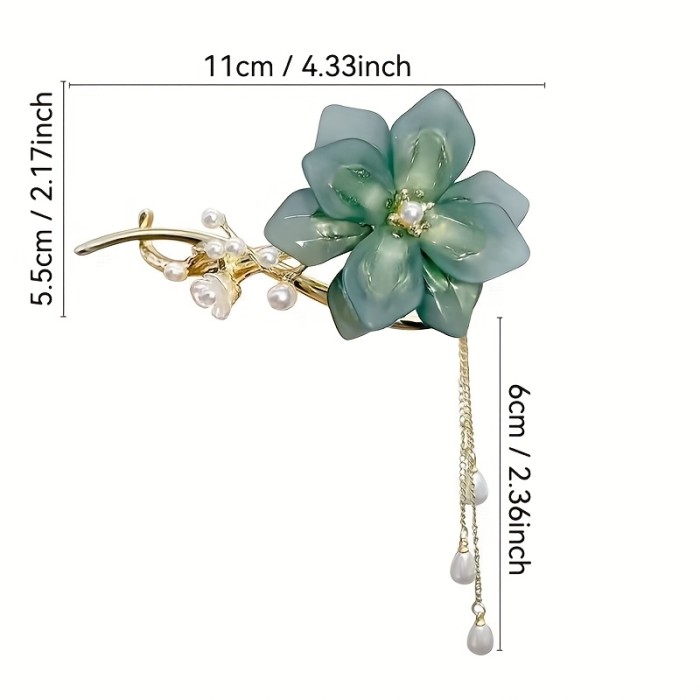 Vintage Lily Hairpin 🌿 | Green Lily-of-the-Valley Clip with Tassel & Beaded Elegance