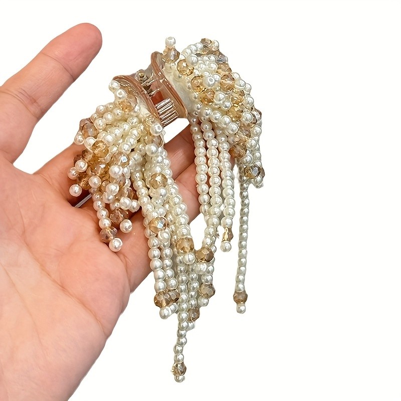 Elegant Princess Head Pearl Tassel Hair Clip - Half-Up Hairstyle for Women, Ideal for Daily Wear & Gift, Festive Accessory|Elegant Hair Accessory|Durable Plastic Clip, Hair Accessories