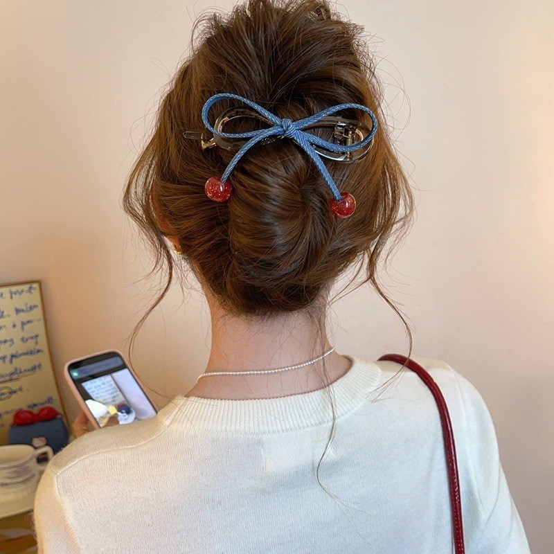 Women'S Cherry Red Beaded Twisted Hair Clips - Non-Slip One-Touch Grip, Soft Fabric Hairpins for Braids, buns, updos - Elegant Hairstyle Accessories for Everyday & Formal Events - Perfect Gift for Women, Cute Hair Clips, Braid Accessories