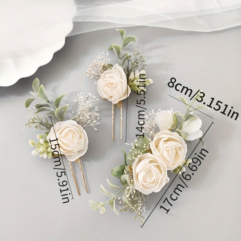 Wedding Flower 3pcs Bridal Rose Flower Headdress Set | Artificial Flower Decoration, Wedding Gift, Suitable for Wedding Decoration Beautiful Women
