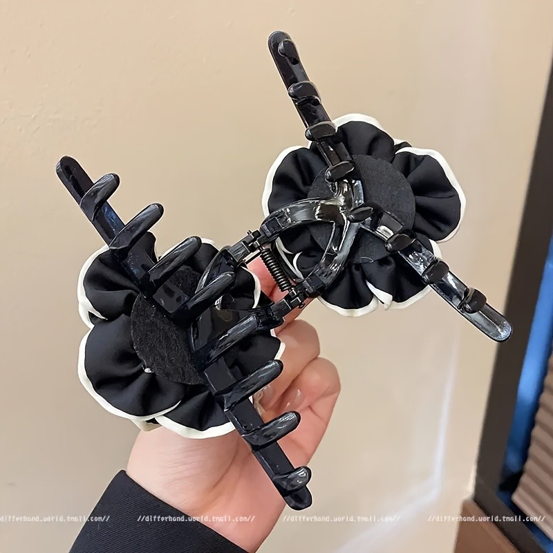 Elegant Large Teardrop Flower Hair Clip - Black & White, Perfect for Stylish Updos, Stylish Hair Accessory | Teardrop Design | Durable Hair Clip, Hair Clip