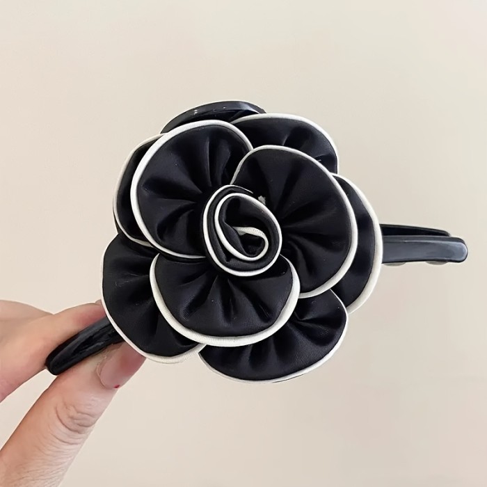 ✨ Elegant Teardrop Flower Hair Clip 🌸 | Large Black & White Accessory for Updos