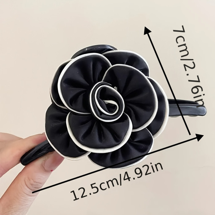 ✨ Elegant Teardrop Flower Hair Clip 🌸 | Large Black & White Accessory for Updos