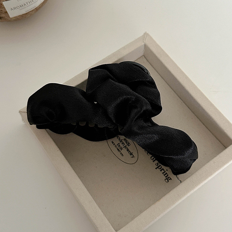 Large Elegant Women's Hair Clip - Folded Fabric Cloud Bubble Hair Claw with Secure Hold, Soft Gray\u002FBlack Minimalist Hair Accessory for Ponytails, Buns & Updos, Durable Hair Clip for Casual & Formal Events