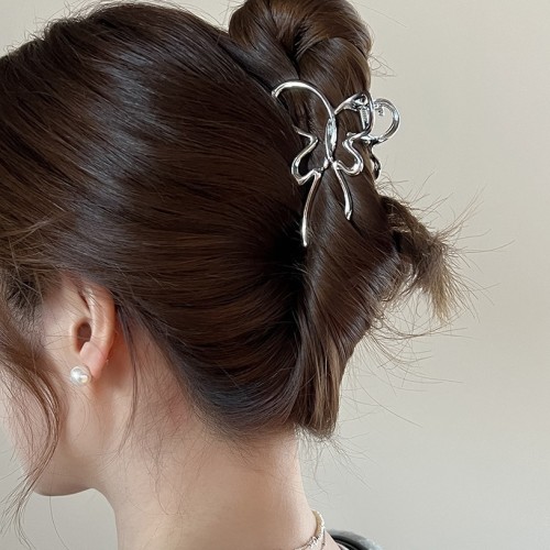 🎀 Metal Ribbon Bow Hair Clip – Elegant Mini Shark Clip for Updos & Back Hair Styling 🎀