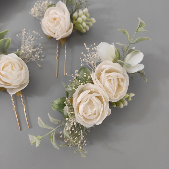 Wedding Flower 3pcs Bridal Rose Flower Headdress Set | Artificial Flower Decoration, Wedding Gift, Suitable for Wedding Decoration Beautiful Women