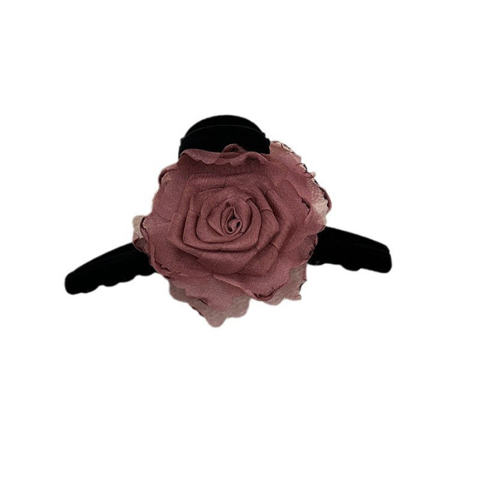 Large Sweet Floral Shark Clip Hair Clip - Color-Blocked Dry Rose Flower with Layered Petals, Hold Half-Up Ponytail & Bun Hair for, White & Brown, Elegant Hairpin for Special Occasions (Durable & Versatile)