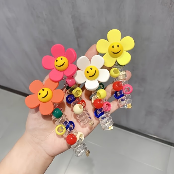 🌼4pcs Sweet Sunflower Phone-Cord Hair Ties – Cute Bubble Braid Creator Rings for Summer Ponytails & Braids