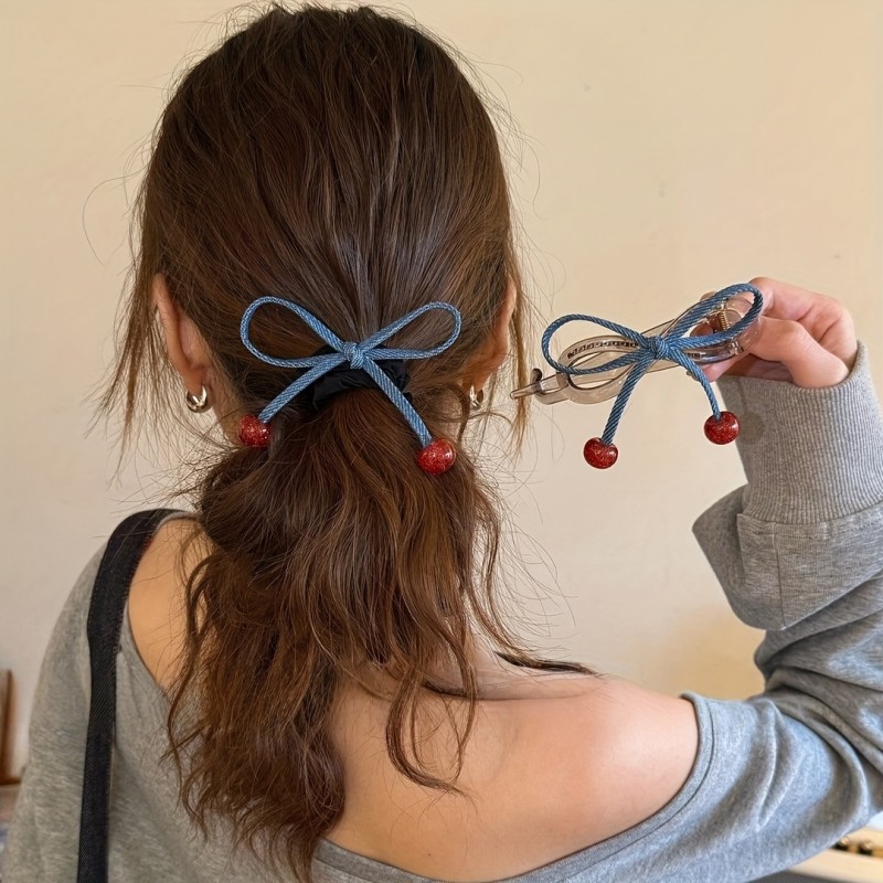 Women'S Cherry Red Beaded Twisted Hair Clips - Non-Slip One-Touch Grip, Soft Fabric Hairpins for Braids, buns, updos - Elegant Hairstyle Accessories for Everyday & Formal Events - Perfect Gift for Women, Cute Hair Clips, Braid Accessories