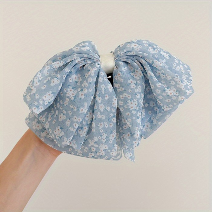 🎀 Large Loose Bow Hair Clip – Smudge-Free White/Green Ribbon Accessory for Voluminous Ponytails & Braids 🎀