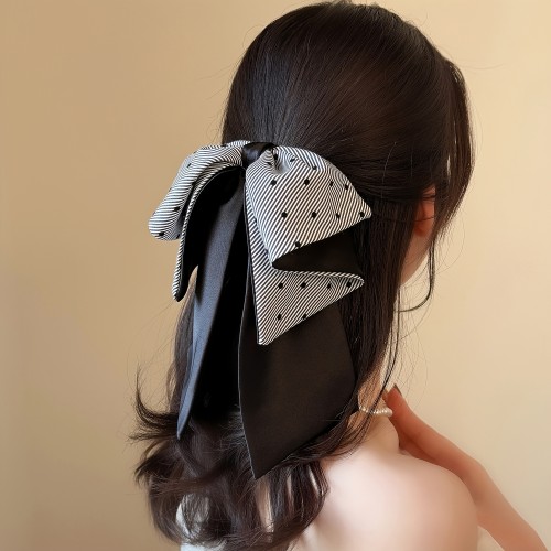 🎀 Polka Dot Bow Hair Claw Clip – Classic Black & White Design for Daily & Formal Styling 🎀