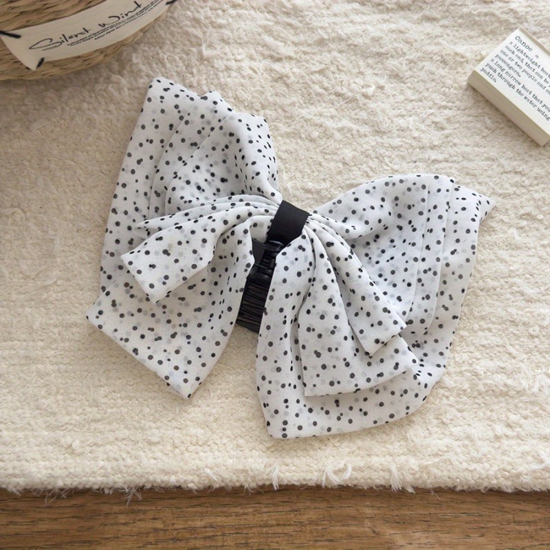 Women's Elegant Korean Hair Clip - Large Non-Slip Shark grip, Black & Polka Dot bow, Half-Up\u002FPonytail\u002FBun Hairstyles for Formal & Everyday Events - Hair Accessory