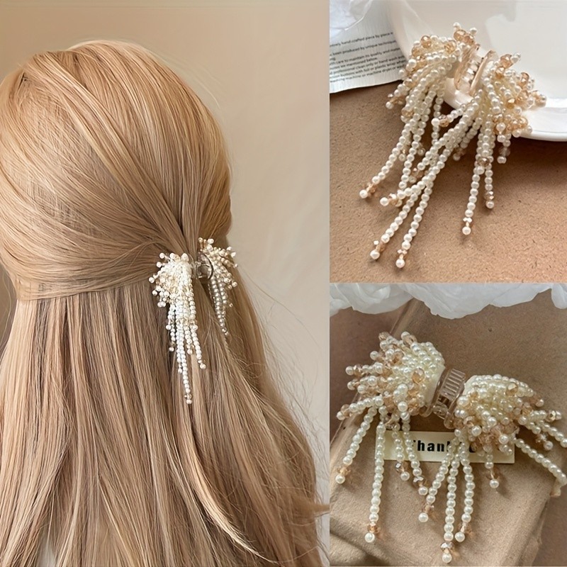 Elegant Princess Head Pearl Tassel Hair Clip - Half-Up Hairstyle for Women, Ideal for Daily Wear & Gift, Festive Accessory|Elegant Hair Accessory|Durable Plastic Clip, Hair Accessories