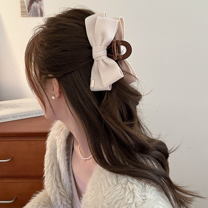 🎀Large Retro Black Bow Hair Clip – Vintage Brown-Center Shark Clip for Elegant Fall & Winter Hairstyles