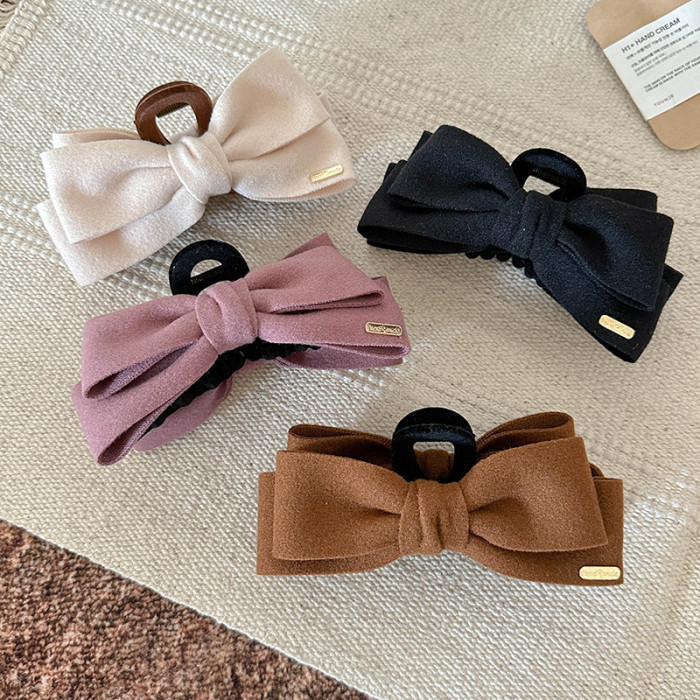 🎀Large Retro Black Bow Hair Clip – Vintage Brown-Center Shark Clip for Elegant Fall & Winter Hairstyles