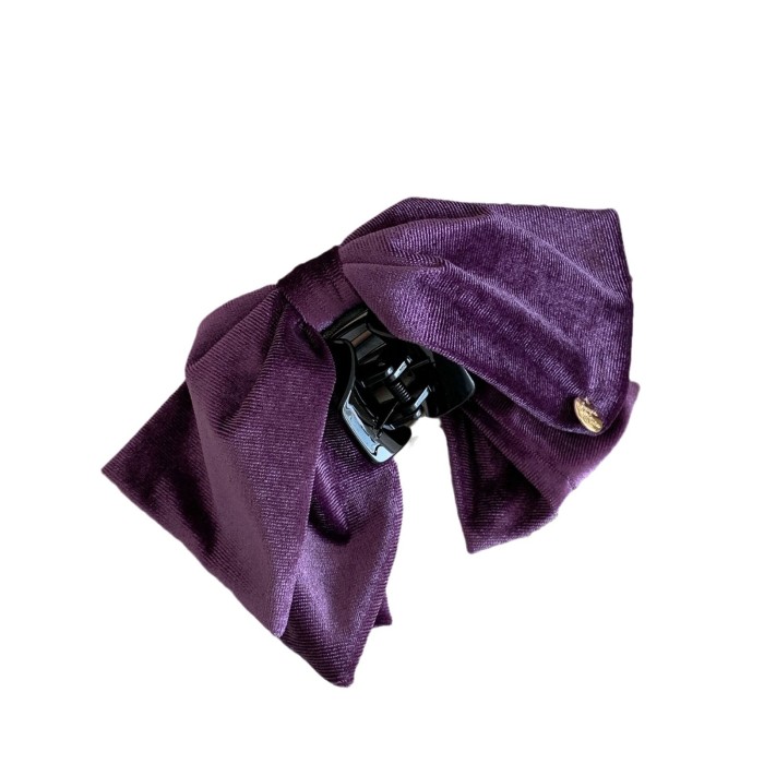 🎀 Luxury Velvet Bow Shark Clip – Elegant Deep Purple Hairpin for Buns, Ponytails & Formal Styling 🎀