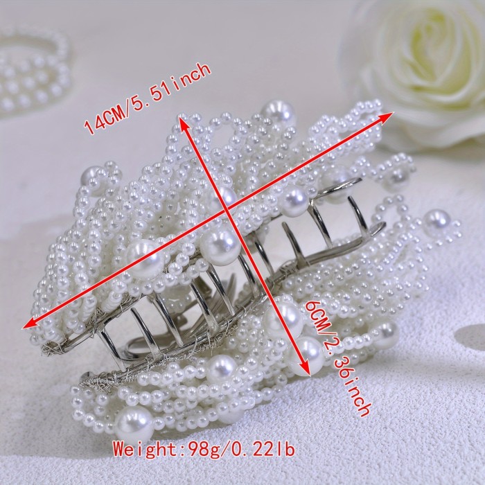 Elegant Resin Hair Claw Clip with Imitation Pearls and Beaded Accents, Oval-Shaped Large Women's Hair Accessory for Thick and Thin Hair, Sweet Retro Style, Single Piece, Suitable for Ages 14+, Ideal for Halloween and Daily Hairstyles