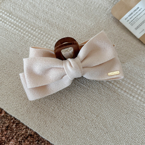 Large Retro Black Bow Hair Clip with Brown Center - Shark Clip-On Hair Accessory for Women, Sweet Elegant Vintage Hairpin for Ponytails, Buns & Braids, Durable Non-Slip Hair Clips for Fall Winter Hairstyles