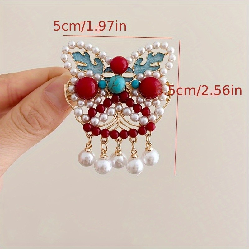 🐾 Vintage Lion Dance Tassel Hair Clips – Festive Hanfu-Inspired Pair