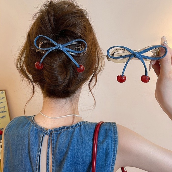Women'S Cherry Red Beaded Twisted Hair Clips - Non-Slip One-Touch Grip, Soft Fabric Hairpins for Braids, buns, updos - Elegant Hairstyle Accessories for Everyday & Formal Events - Perfect Gift for Women, Cute Hair Clips, Braid Accessories