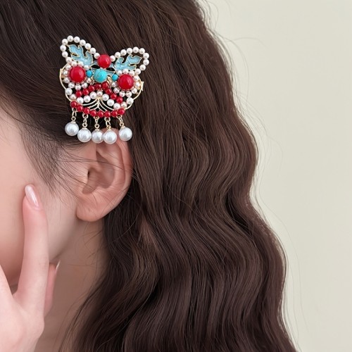 🐾 Vintage Lion Dance Tassel Hair Clips – Festive Hanfu-Inspired Pair