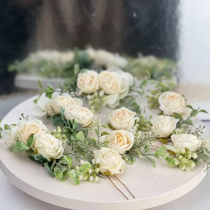 Wedding Flower 3pcs Bridal Rose Flower Headdress Set | Artificial Flower Decoration, Wedding Gift, Suitable for Wedding Decoration Beautiful Women