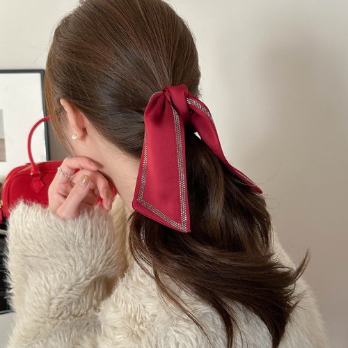 Large Black Elegant Rhinestone-Adorned Bow Tie Hair Clip - Large Shape Half-Up Ponytail Clip with Hold, Luxurious Satin-like Shine for, Weddings, Parties & Everyday Hairstyles - Durable Hair Accessories for Special Occasions, Hair Accessories, Mini