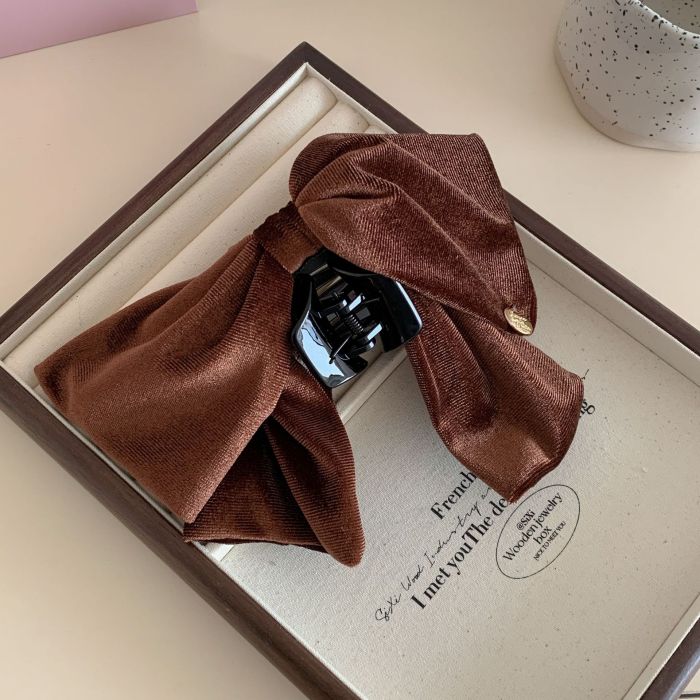 🎀 Luxury Velvet Bow Shark Clip – Elegant Deep Purple Hairpin for Buns, Ponytails & Formal Styling 🎀