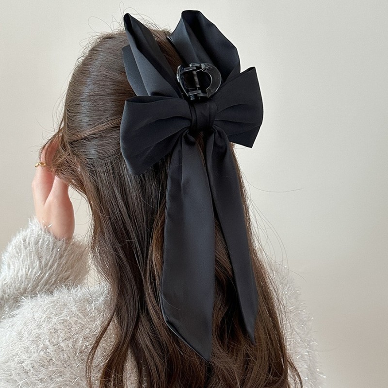 🎀 Large Elegant Bowknot Hair Clip – Black & Red Ribbon Hair Accessory for Women 🎀
