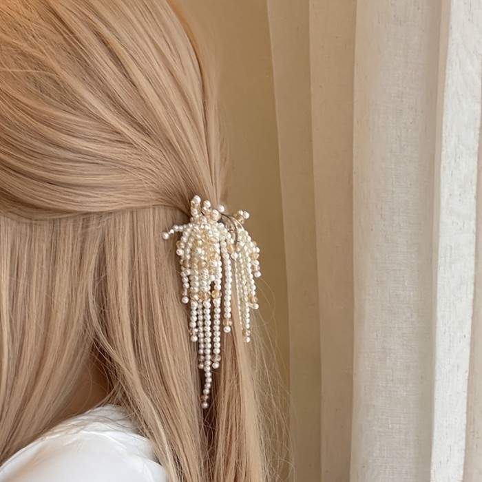 ✨ Elegant Princess Pearl Tassel Hair Clip 👑 | Half-Up Hairstyle Accessory for Women