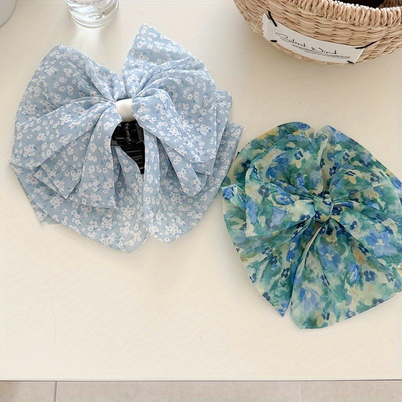 🎀 Large Loose Bow Hair Clip – Smudge-Free White/Green Ribbon Accessory for Voluminous Ponytails & Braids 🎀