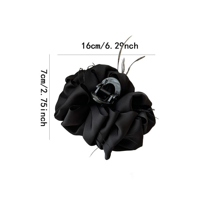 🌸 Large Luxury Satin Bow Hair Clip – Elegant Layered Ruffled Design in Soft Neutral Tones