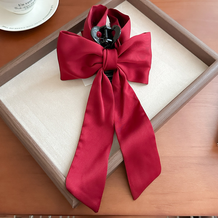 🎀 Large Elegant Bowknot Hair Clip – Black & Red Ribbon Hair Accessory for Women 🎀