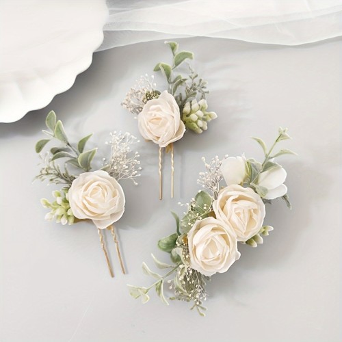 Wedding Flower 3pcs Bridal Rose Flower Headdress Set | Artificial Flower Decoration, Wedding Gift, Suitable for Wedding Decoration Beautiful Women