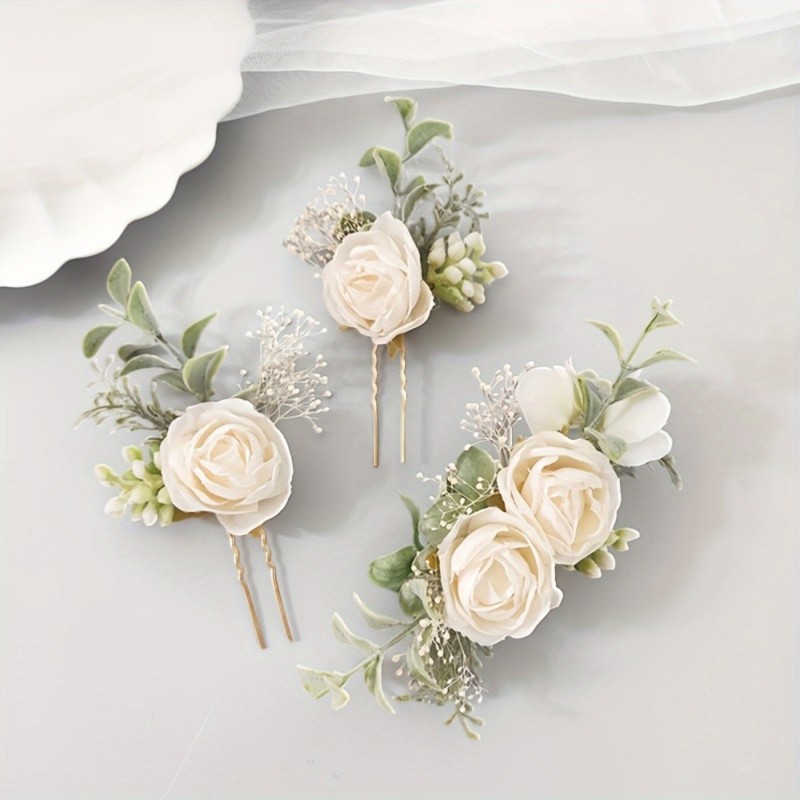 Wedding Flower 3pcs Bridal Rose Flower Headdress Set | Artificial Flower Decoration, Wedding Gift, Suitable for Wedding Decoration Beautiful Women