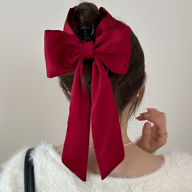 🎀 Large Elegant Bowknot Hair Clip – Black & Red Ribbon Hair Accessory for Women 🎀