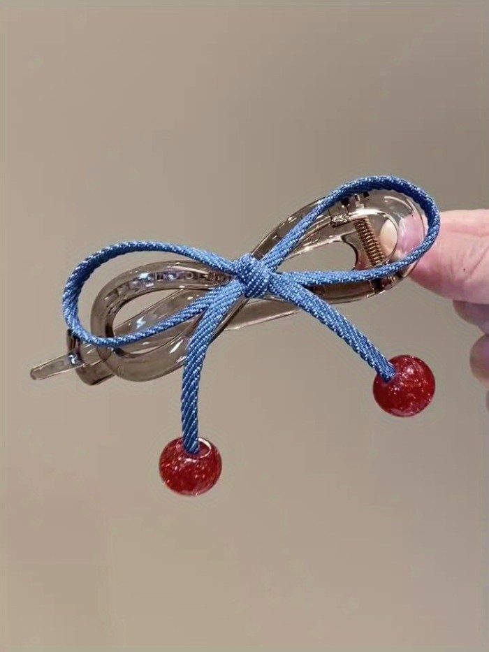 Women'S Cherry Red Beaded Twisted Hair Clips - Non-Slip One-Touch Grip, Soft Fabric Hairpins for Braids, buns, updos - Elegant Hairstyle Accessories for Everyday & Formal Events - Perfect Gift for Women, Cute Hair Clips, Braid Accessories