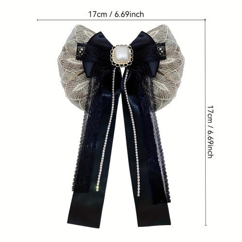 1pc Elegant Bow Hair Clip with Long Tassel - Black & Golden Accents, Secure Hold for Ponytails, Buns, Braids - Valentine'S Day Gift, Everyday & Formal Hairstyle Accessory, Hair Accessories, Bunmaking Accessory, Sophisticated Design, Durable Hairpin, Ponytail Holder, Stylish Hairpin, Highquality Hairpin, Decorative Hairpin, Fashion Lovers