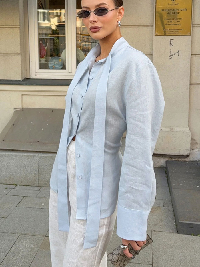 Simple Solid Color Lapel Long Sleeved Shirt New Autumn Single Breasted Women's Casual Top Tees Fashion High Street Loose Shirt