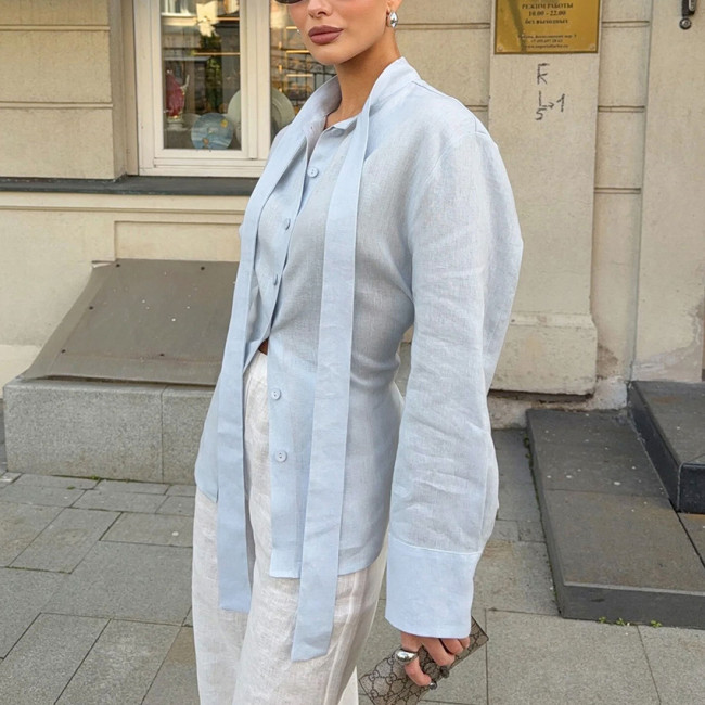 Simple Solid Color Lapel Long Sleeved Shirt New Autumn Single Breasted Women's Casual Top Tees Fashion High Street Loose Shirt