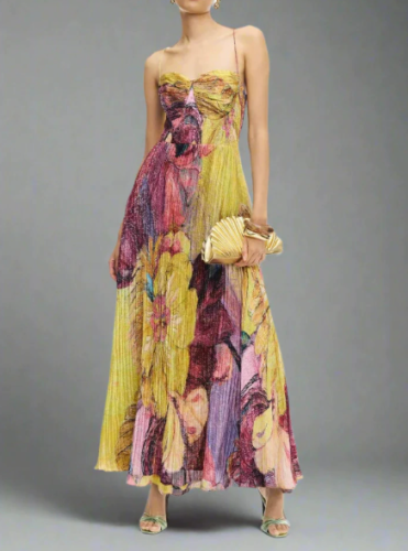 Summer Hollow Pattern Printed Long Dresses Casual Sleeveless Swing Beach Dress Sexy Off Shoulder High Waist Pleated Party Dress